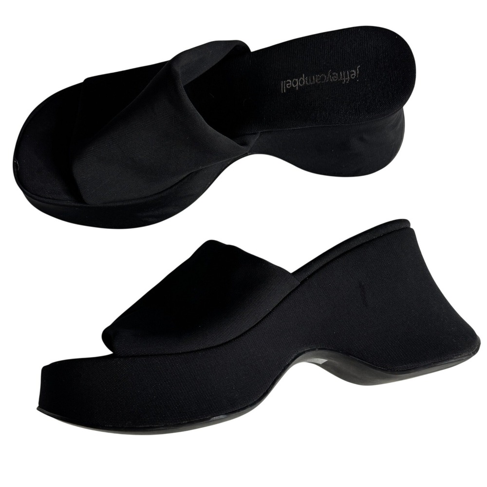 Jeffrey Campbell Black Slinky Platform Mules Wedge Slide Sandals Womens 10